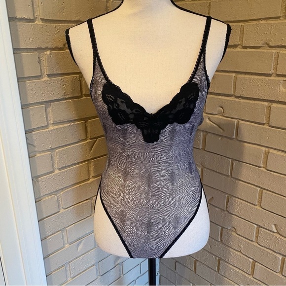 MARYANN’S BOUTIQUE VINTAGE SHEER LACE BLACK TEDDY BODYSUIT LINGERIE MEDIUM M - Picture 1 of 6